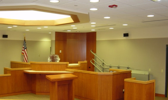 Inclined wheelchair lift inside courtroom