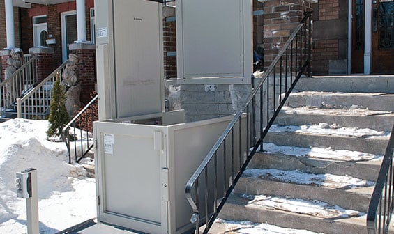 Outdoor Vertical Wheelchair Lift in the winter