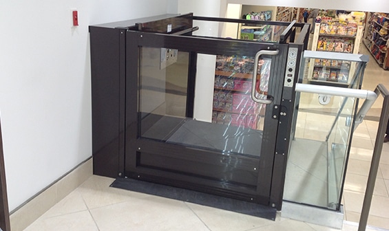 Glass Vertical Wheelchair Lift for convenience stores