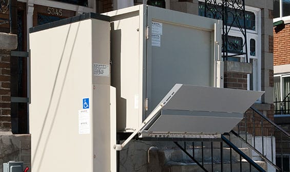 Outdoor Vertical Wheelchair Lift on front porch