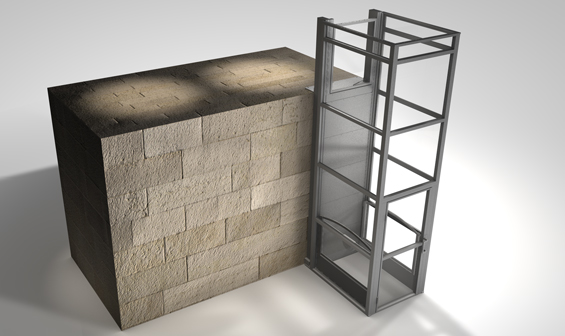 Graphic rendering of Ascension Clarity vertical wheelchair lift