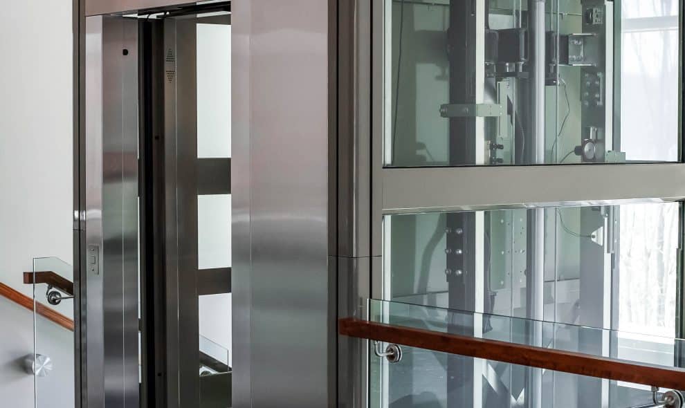 Garaventa glass elevator with metal trim