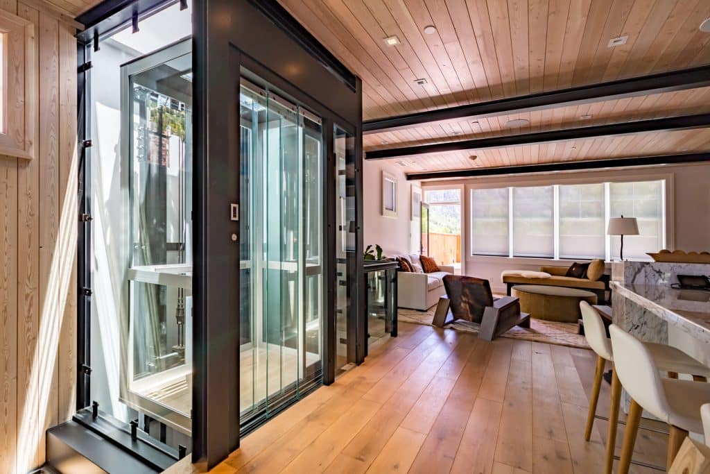 Luxury glass elevator in residential home